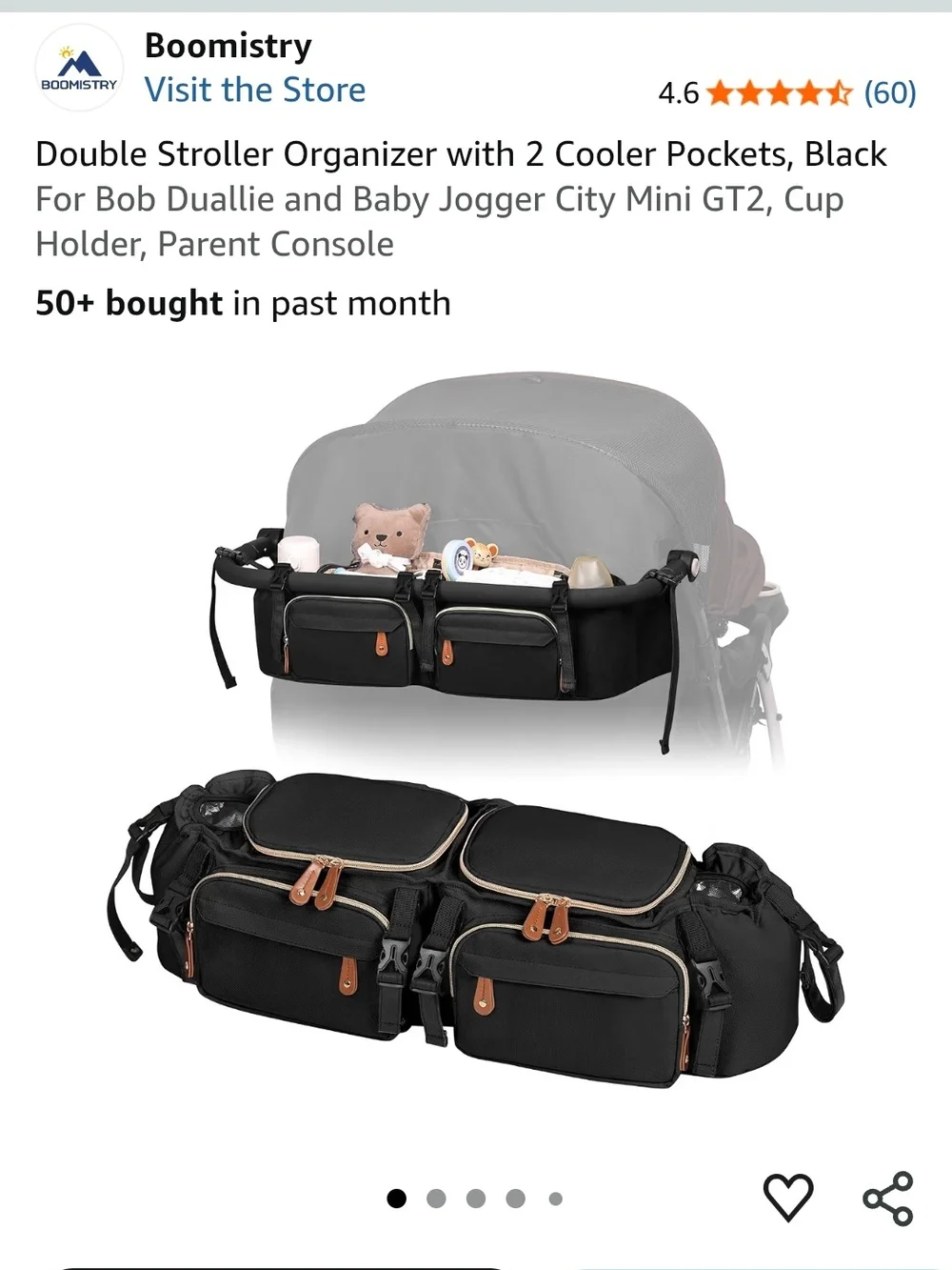 Pink Dual Baby Stroller Organizer with Multiple Pockets